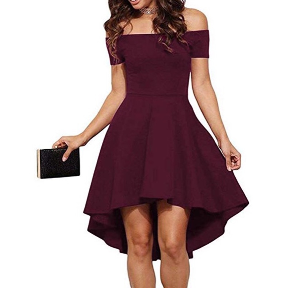 A high low maroon skater dress